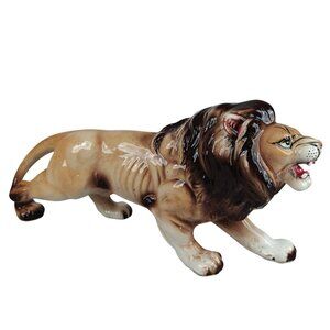 Vintage Large Ceramic Lion Figurine Mid Century MCM Handpainted Statue Japan